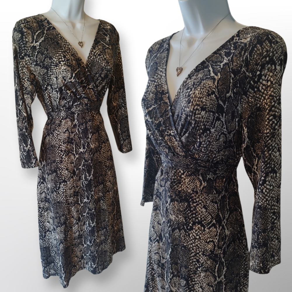 Talbot's Snakeskin Dress with Tie, Size Small, Black White Grey